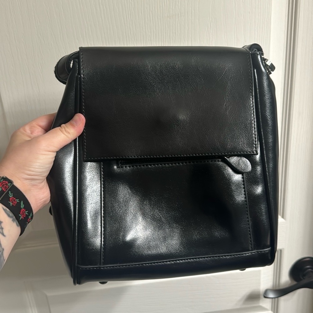 Convertible backpack/crossbody bag black faux leather